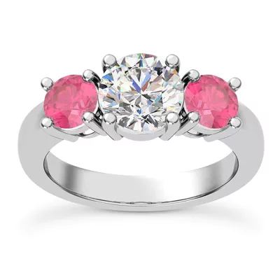 Mavrica Round Pink Sapphire Three-Stone Engagement Ring