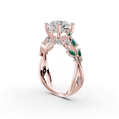 Butterfly And Bee Vine Twist Lab Emerald Engagement Ring