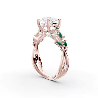 Butterfly And Bee Vine Twist Lab Emerald Engagement Ring