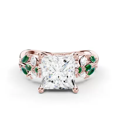 Butterfly And Bee Vine Twist Lab Emerald Engagement Ring