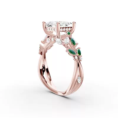 Butterfly And Bee Vine Twist Lab Emerald Engagement Ring