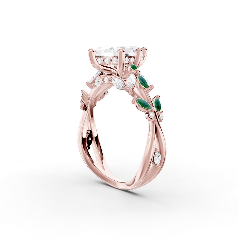 Butterfly And Bee Vine Twist Lab Emerald Engagement Ring