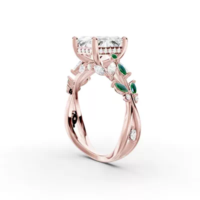 Butterfly And Bee Vine Twist Lab Emerald Engagement Ring