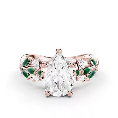 Butterfly And Bee Vine Twist Lab Emerald Engagement Ring