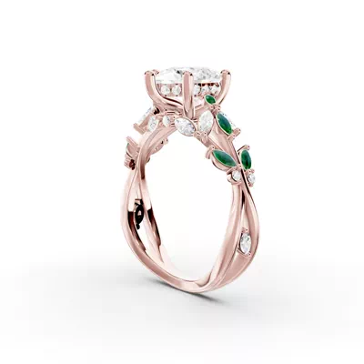 Butterfly And Bee Vine Twist Lab Emerald Engagement Ring