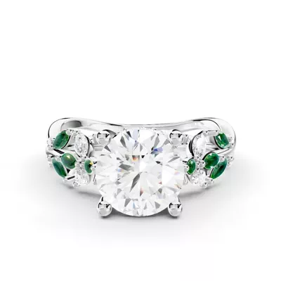 Butterfly And Bee Vine Twist Lab Emerald Engagement Ring