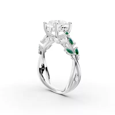 Butterfly And Bee Vine Twist Lab Emerald Engagement Ring