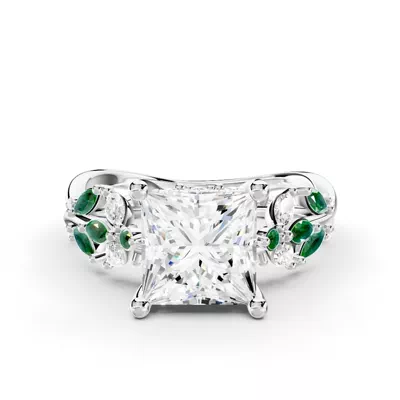 Butterfly And Bee Vine Twist Lab Emerald Engagement Ring