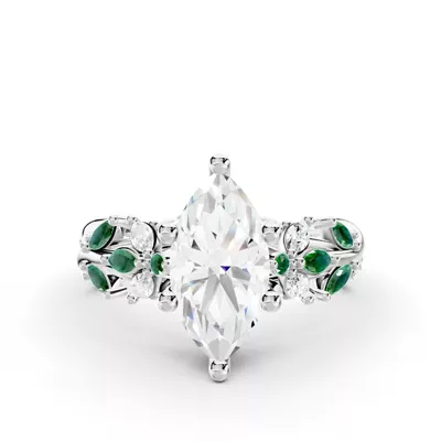 Butterfly And Bee Vine Twist Lab Emerald Engagement Ring