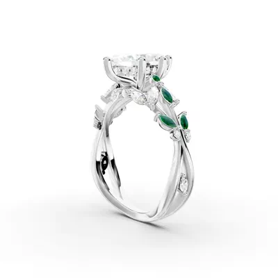 Butterfly And Bee Vine Twist Lab Emerald Engagement Ring