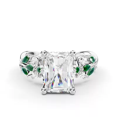 Butterfly And Bee Vine Twist Lab Emerald Engagement Ring