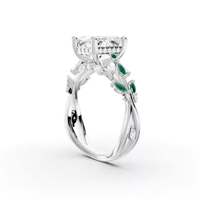 Butterfly And Bee Vine Twist Lab Emerald Engagement Ring