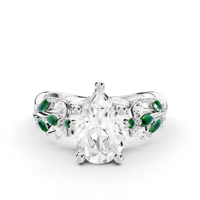 Butterfly And Bee Vine Twist Lab Emerald Engagement Ring