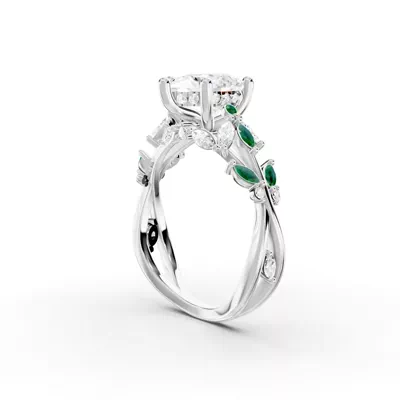 Butterfly And Bee Vine Twist Lab Emerald Engagement Ring