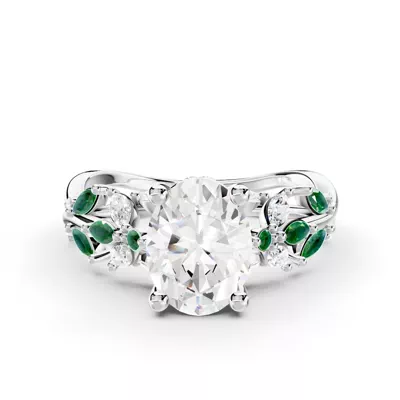 Butterfly And Bee Vine Twist Lab Emerald Engagement Ring