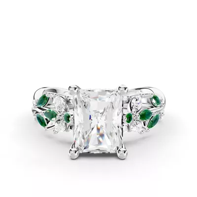 Butterfly And Bee Vine Twist Lab Emerald Engagement Ring