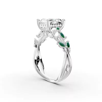 Butterfly And Bee Vine Twist Lab Emerald Engagement Ring