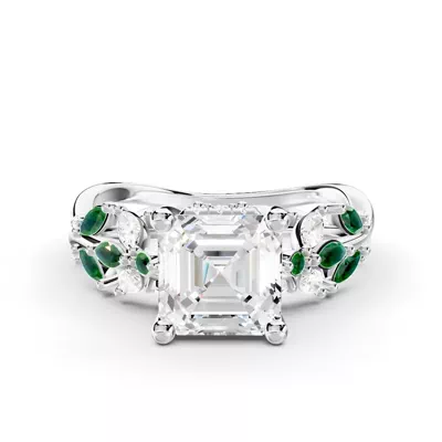 Butterfly And Bee Vine Twist Lab Emerald Engagement Ring