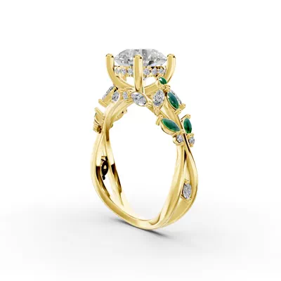 Butterfly And Bee Vine Twist Lab Emerald Engagement Ring