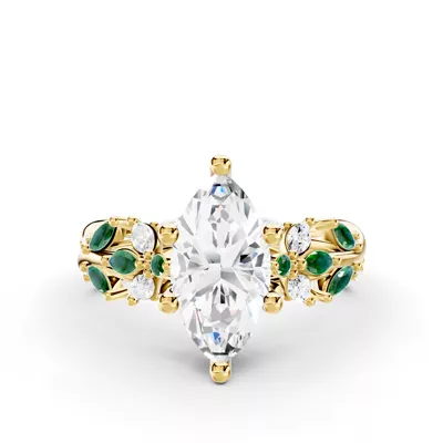 Butterfly And Bee Vine Twist Lab Emerald Engagement Ring