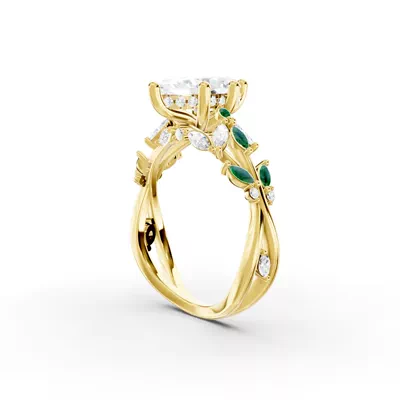 Butterfly And Bee Vine Twist Lab Emerald Engagement Ring