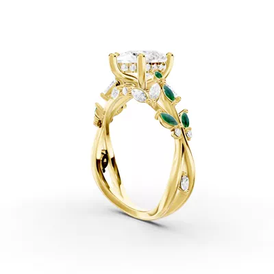 Butterfly And Bee Vine Twist Lab Emerald Engagement Ring