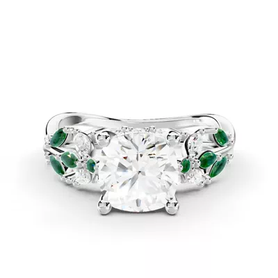 Butterfly And Bee Vine Twist Lab Emerald Engagement Ring
