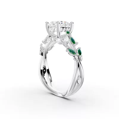 Butterfly And Bee Vine Twist Lab Emerald Engagement Ring