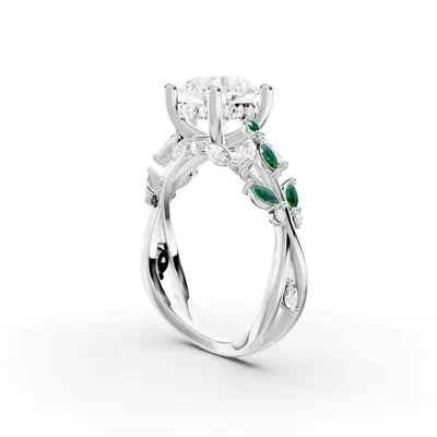 Butterfly And Bee Vine Twist Lab Emerald Engagement Ring