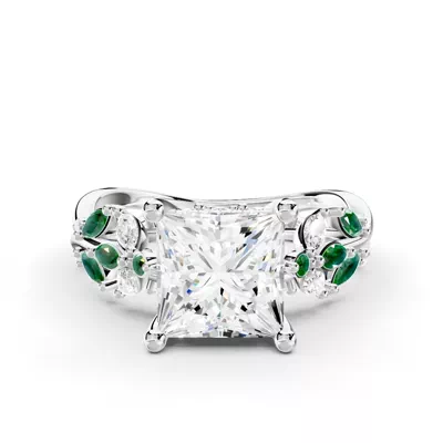 Butterfly And Bee Vine Twist Lab Emerald Engagement Ring
