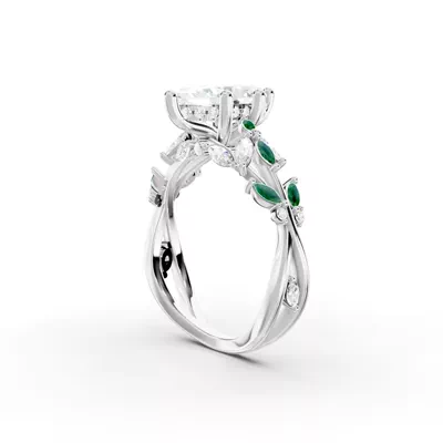 Butterfly And Bee Vine Twist Lab Emerald Engagement Ring