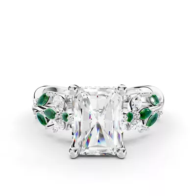Butterfly And Bee Vine Twist Lab Emerald Engagement Ring