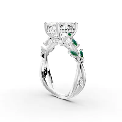 Butterfly And Bee Vine Twist Lab Emerald Engagement Ring