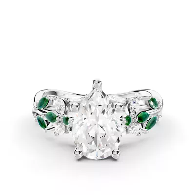 Butterfly And Bee Vine Twist Lab Emerald Engagement Ring