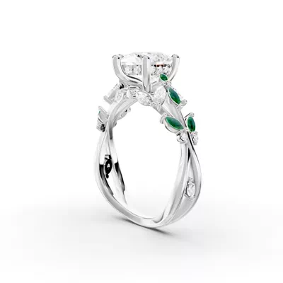 Butterfly And Bee Vine Twist Lab Emerald Engagement Ring