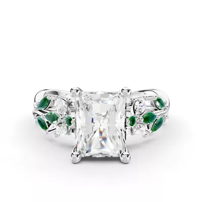 Butterfly And Bee Vine Twist Lab Emerald Engagement Ring