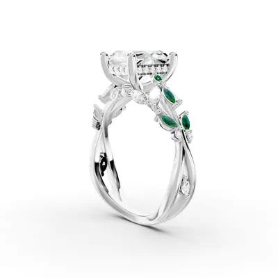 Butterfly And Bee Vine Twist Lab Emerald Engagement Ring