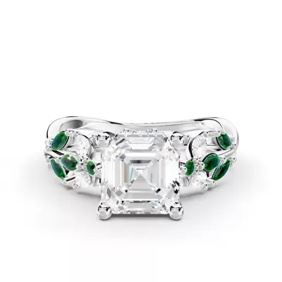 Butterfly And Bee Vine Twist Lab Emerald Engagement Ring
