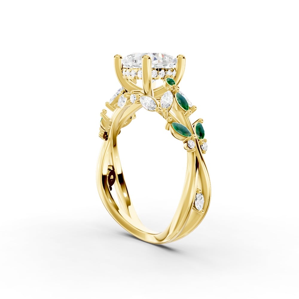 Butterfly And Bee Vine Twist Lab Emerald Engagement Ring