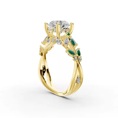 Butterfly And Bee Vine Twist Lab Emerald Engagement Ring