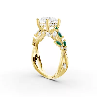 Butterfly And Bee Vine Twist Lab Emerald Engagement Ring