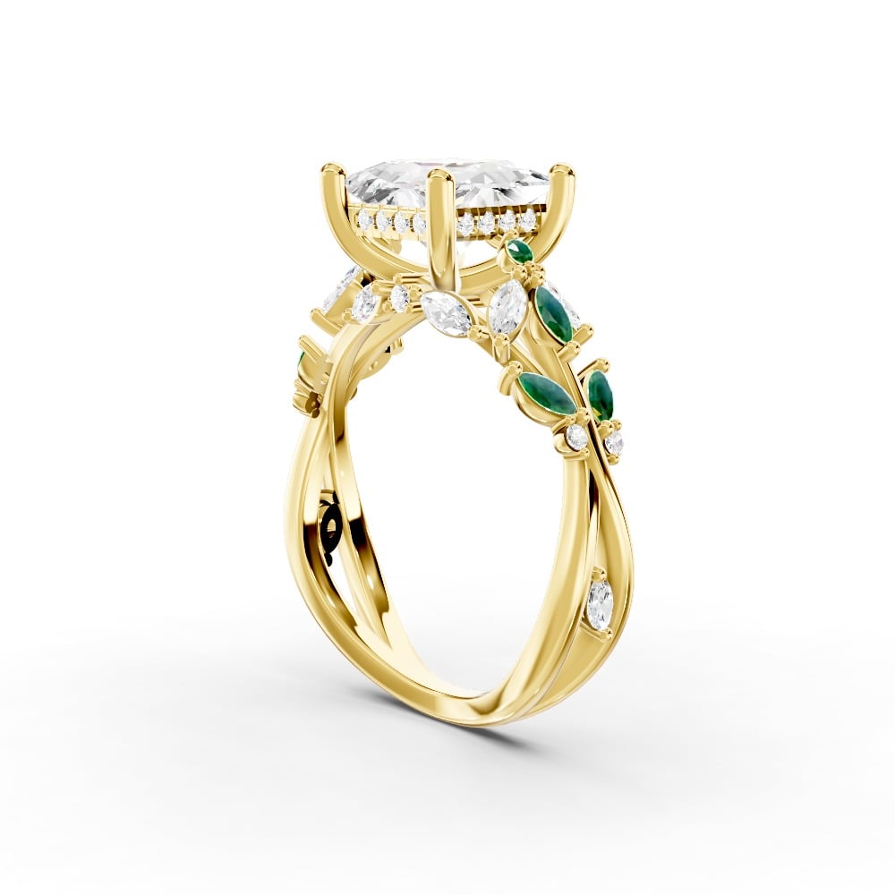 Butterfly And Bee Vine Twist Lab Emerald Engagement Ring