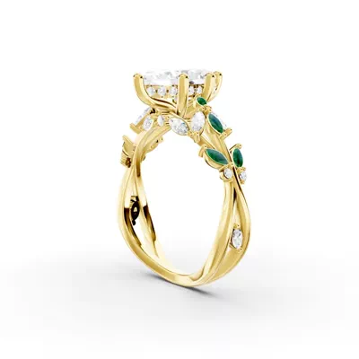 Butterfly And Bee Vine Twist Lab Emerald Engagement Ring