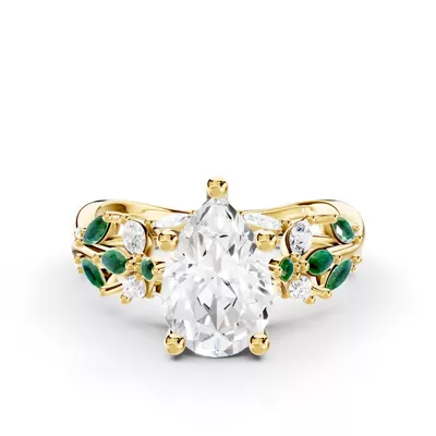 Butterfly And Bee Vine Twist Lab Emerald Engagement Ring