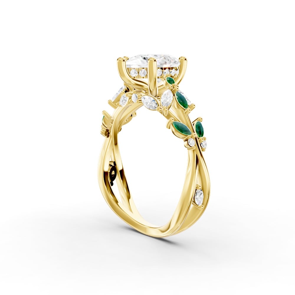Butterfly And Bee Vine Twist Lab Emerald Engagement Ring