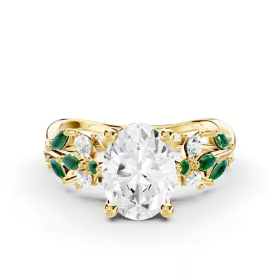 Butterfly And Bee Vine Twist Lab Emerald Engagement Ring