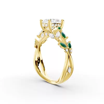 Butterfly And Bee Vine Twist Lab Emerald Engagement Ring