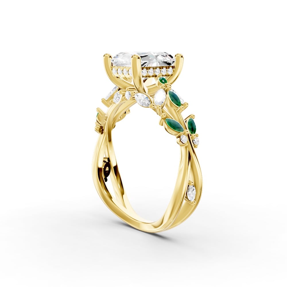 Butterfly And Bee Vine Twist Lab Emerald Engagement Ring