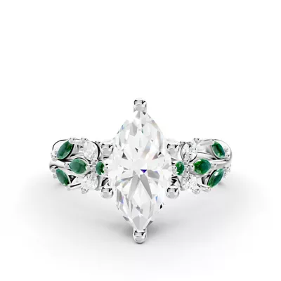 Butterfly And Bee Vine Twist Lab Emerald Engagement Ring