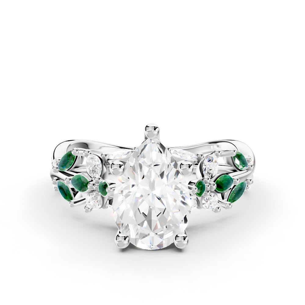 Butterfly And Bee Vine Twist Lab Emerald Engagement Ring